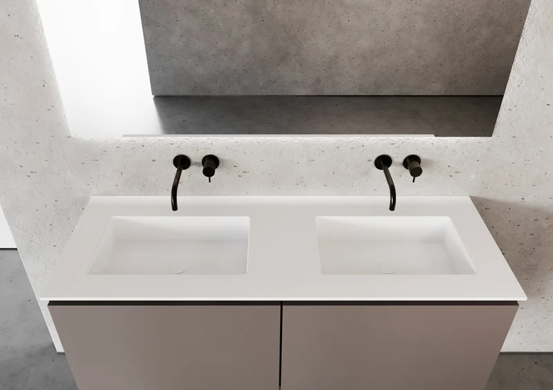 LEX encimera Solid Surface con 2 lavabos, canto de 1,2 cm