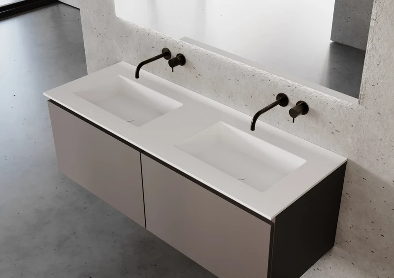 LEX encimera Solid Surface con 2 lavabos, canto de 1,2 cm