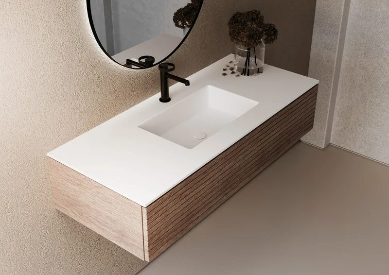 LEX encimera Solid Surface con 1 lavabo, canto de 1,2 cm