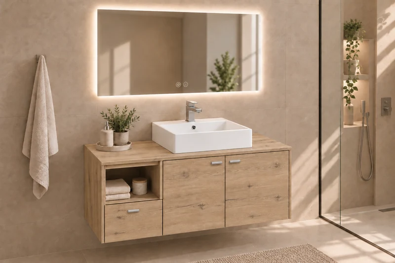 Mueble de baño NAXOS con encimera y lavabo Libra sobreencimera