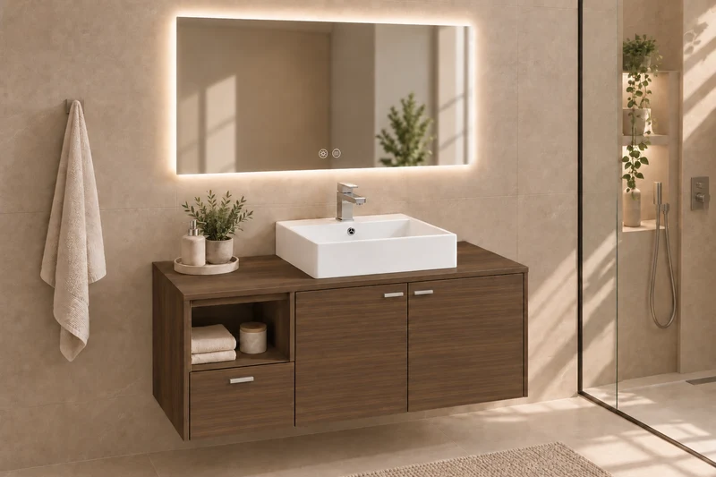 Mueble de baño NAXOS con encimera y lavabo Libra sobreencimera