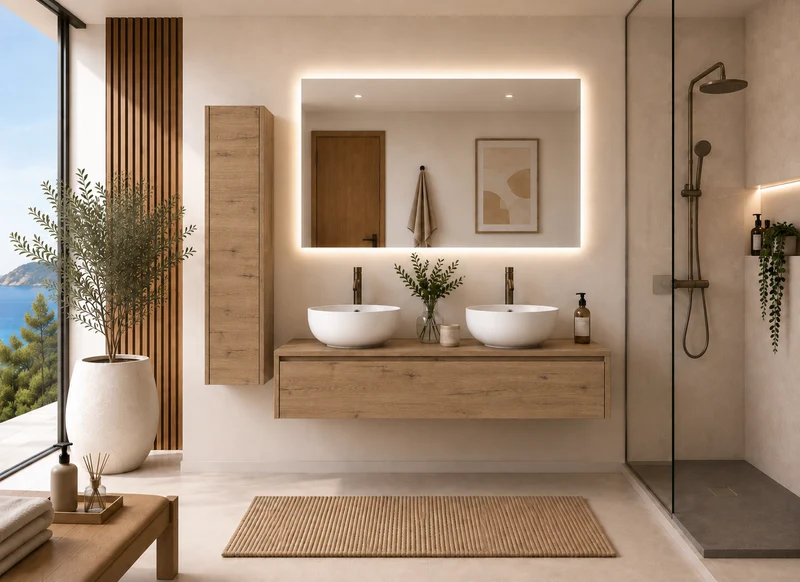 Mueble de baño con lavabo sobre encimera color estepa FORMENTERA