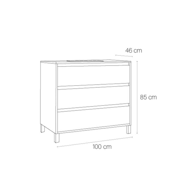 Mueble baño 3 cajones con patas Jade