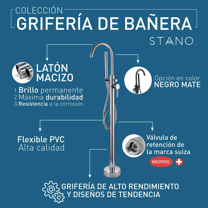 Grifo monomando sobre SUELO bañera/ducha KIATO para bañera exenta