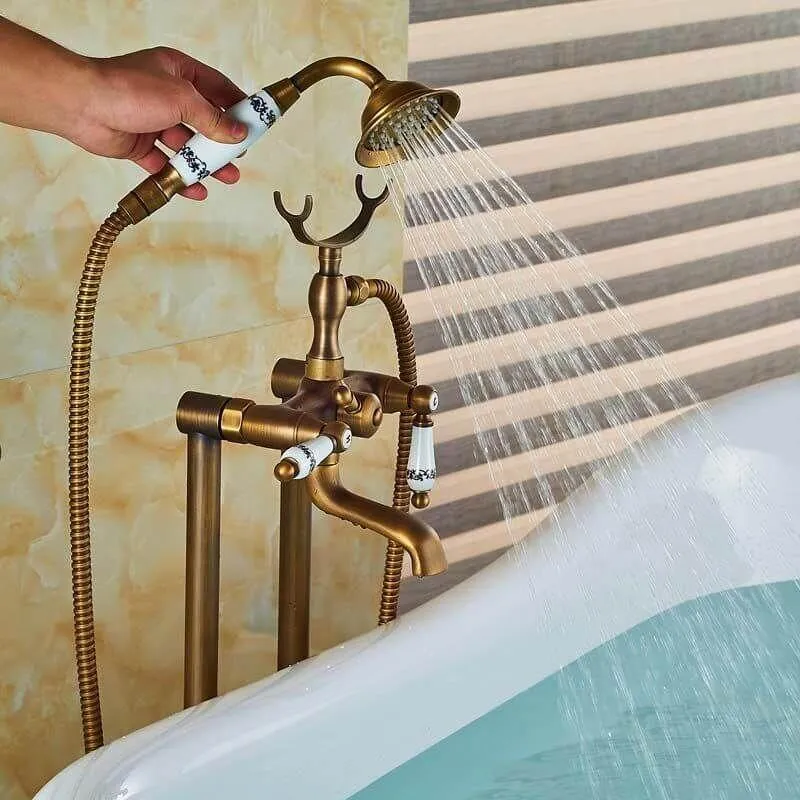 Grifo bañera de pie retro FLORINA dorado envejecido