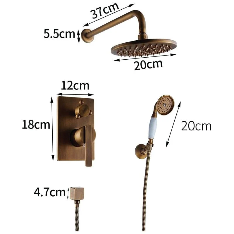 Conjunto de ducha empotrada monomando a pared FLORINA dorado envejecido