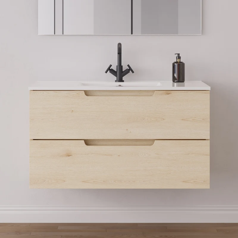 Meuble de salle de bain 100cm simple vasque - 2 tiroirs - SONRIZA