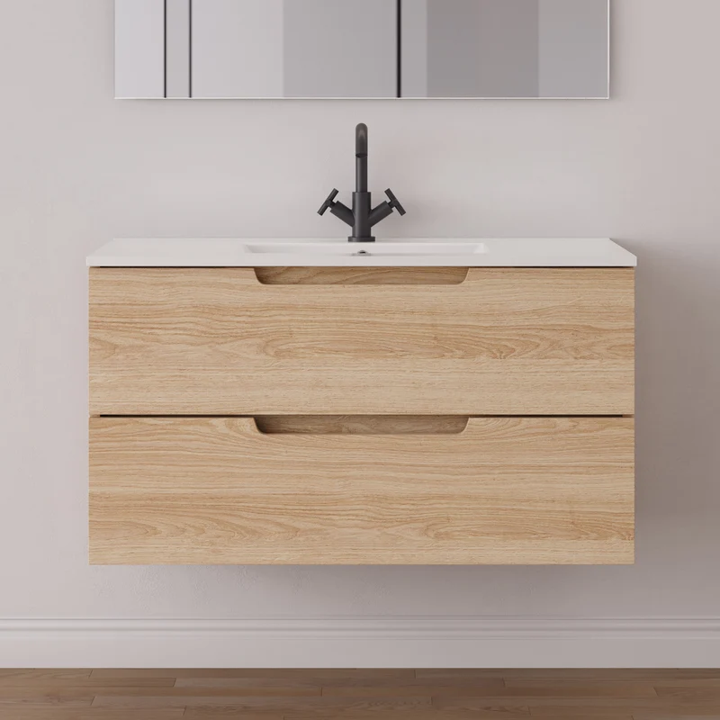 Meuble de salle de bain 100cm simple vasque - 2 tiroirs - SONRIZA