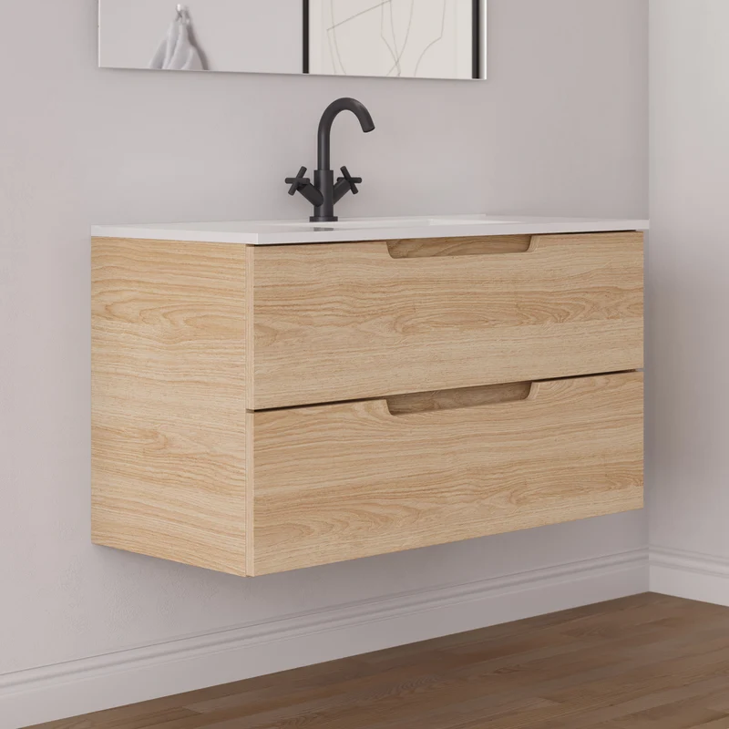 Meuble de salle de bain 100cm simple vasque - 2 tiroirs - SONRIZA