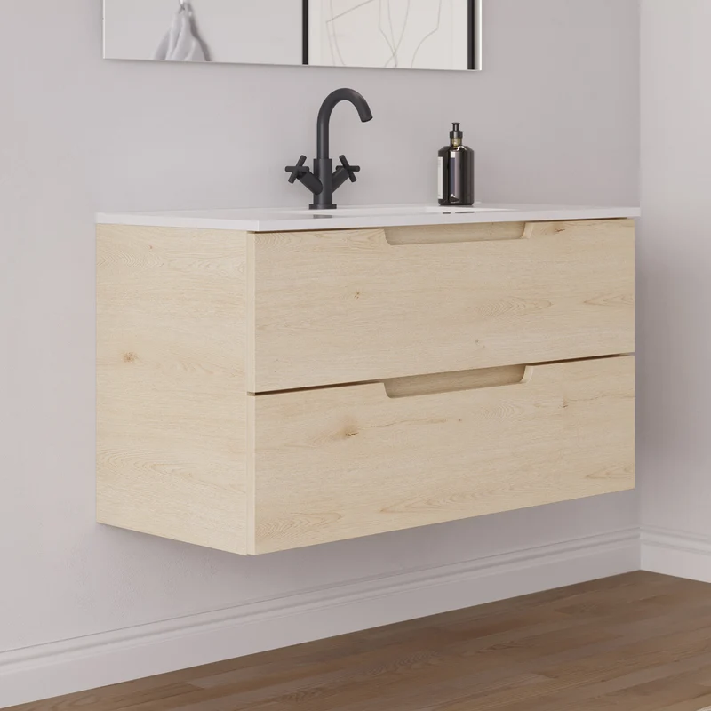 Meuble de salle de bain 100cm simple vasque - 2 tiroirs - SONRIZA