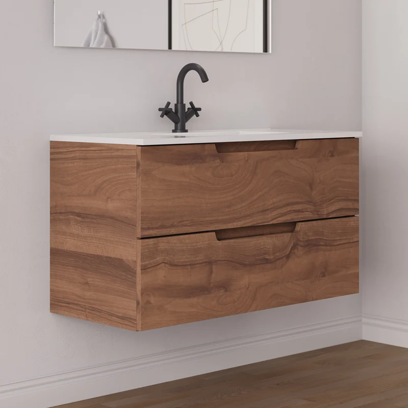 Meuble de salle de bain 100cm simple vasque - 2 tiroirs - SONRIZA