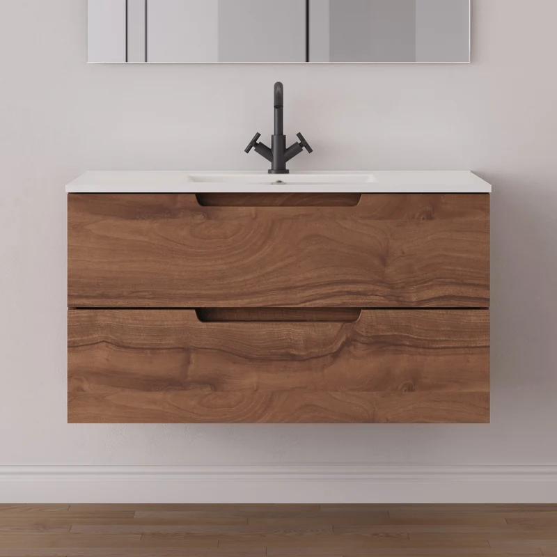 Meuble de salle de bain 100cm simple vasque - 2 tiroirs - SONRIZA
