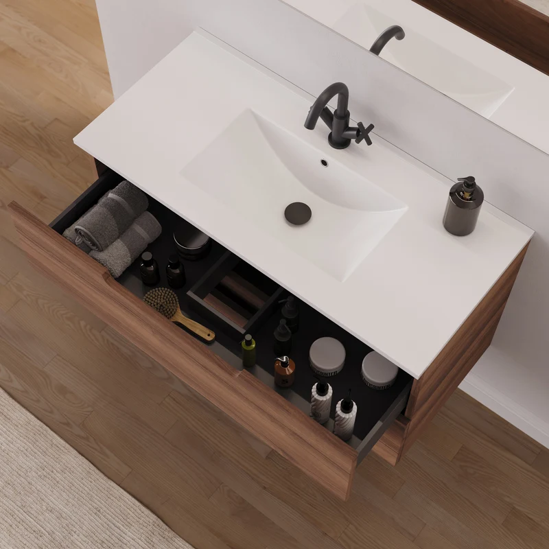 Meuble de salle de bain 100cm simple vasque - 2 tiroirs - SONRIZA
