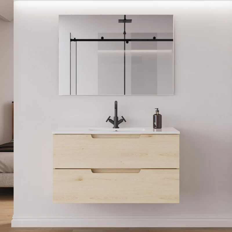 Meuble de salle de bain 100cm simple vasque - 2 tiroirs - SONRIZA