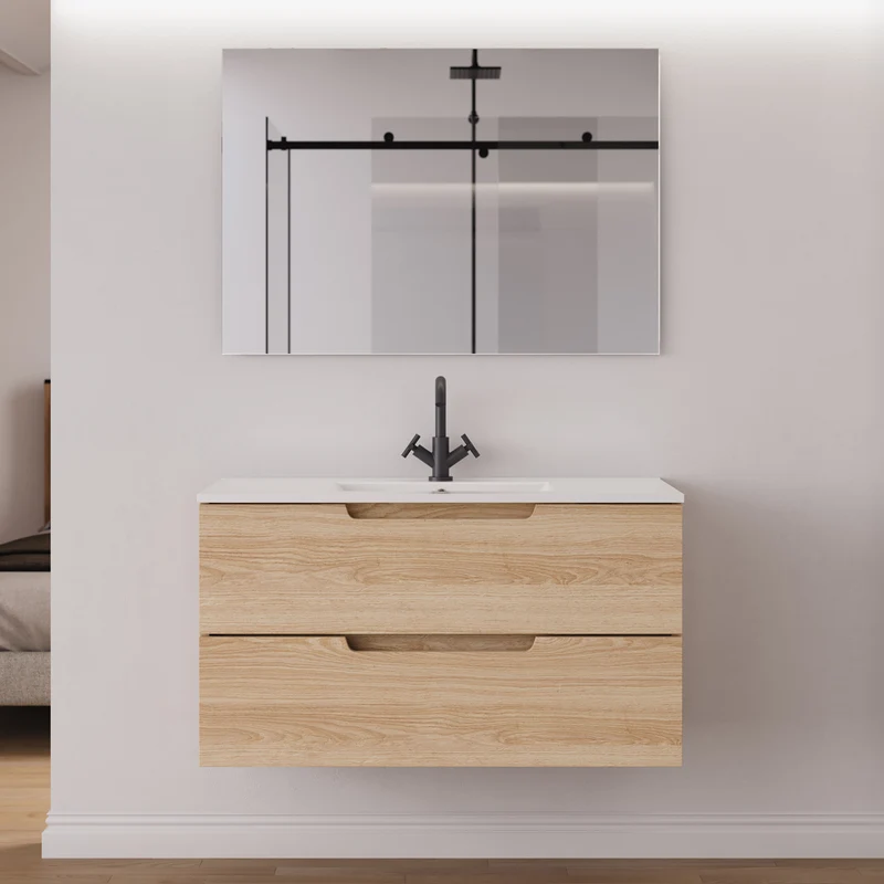 Meuble de salle de bain 100cm simple vasque - 2 tiroirs - SONRIZA