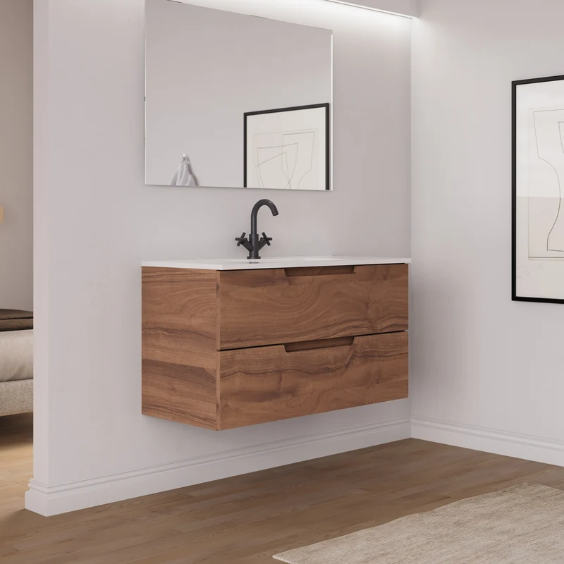 Meuble de salle de bain 100cm simple vasque - 2 tiroirs - SONRIZA