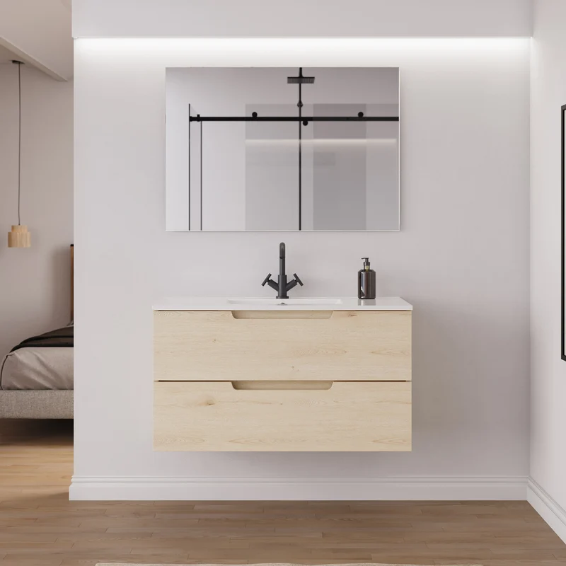 Meuble de salle de bain 100cm simple vasque - 2 tiroirs - SONRIZA