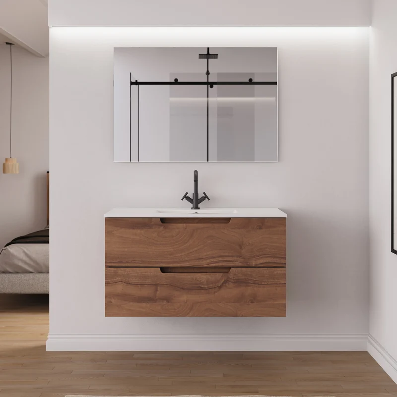 Meuble de salle de bain 100cm simple vasque - 2 tiroirs - SONRIZA