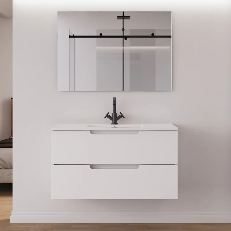 Meuble de salle de bain 100cm simple vasque - 2 tiroirs - SONRIZA