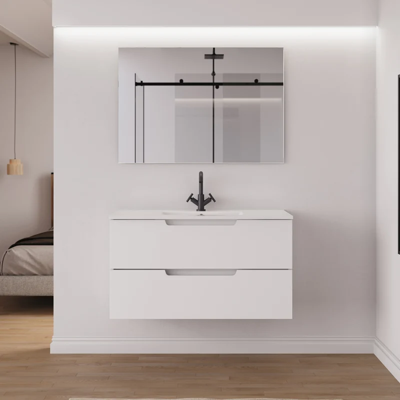 Meuble de salle de bain 100cm simple vasque - 2 tiroirs - SONRIZA