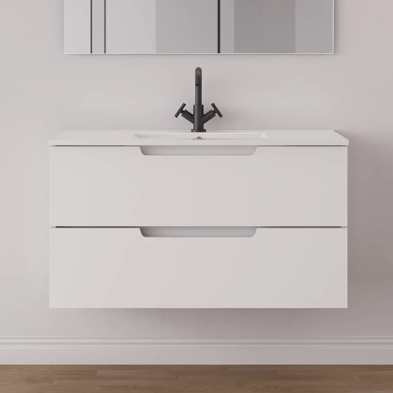 Meuble de salle de bain 100cm simple vasque - 2 tiroirs - SONRIZA
