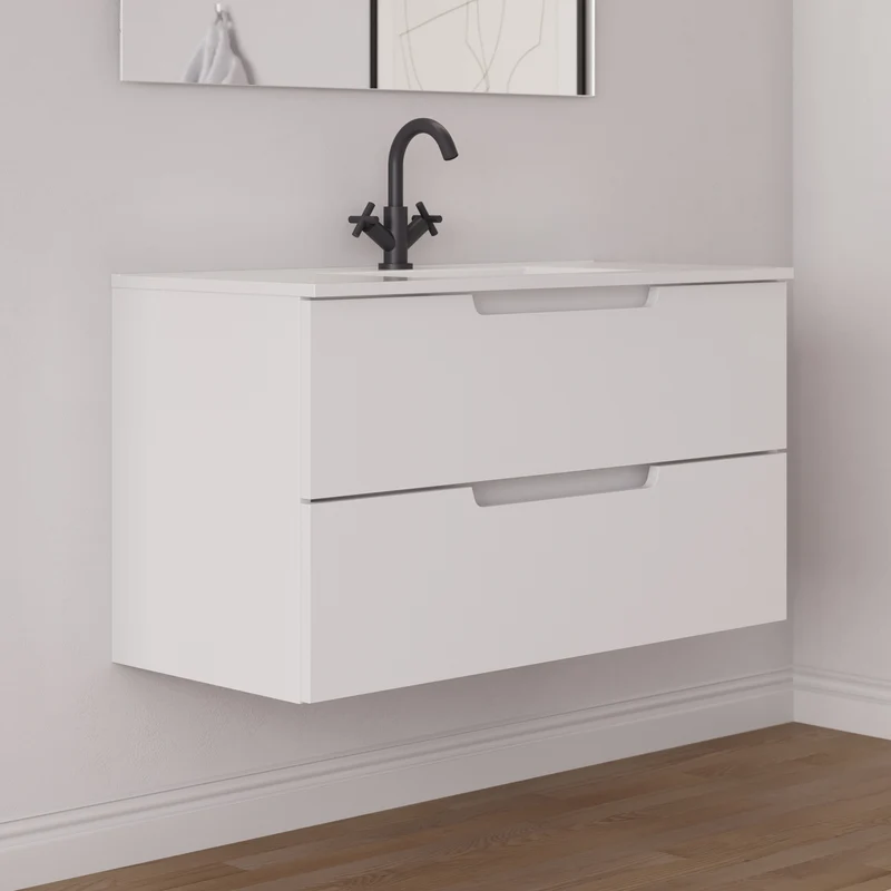 Meuble de salle de bain 100cm simple vasque - 2 tiroirs - SONRIZA