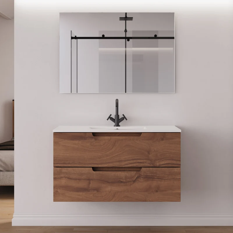 Meuble de salle de bain 100cm simple vasque - 2 tiroirs - SONRIZA