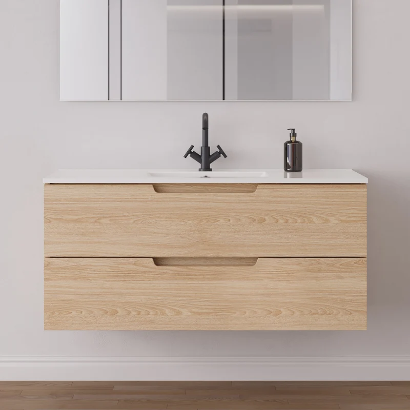 Meuble de salle de bain 120 cm simple vasque - 2 tiroirs - SONRIZA