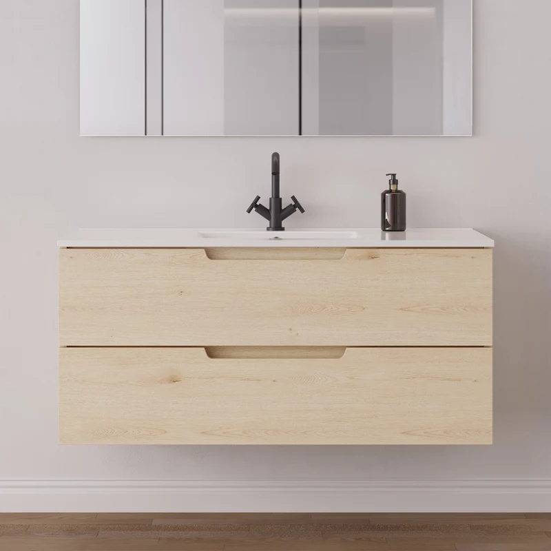Meuble de salle de bain 120 cm simple vasque - 2 tiroirs - SONRIZA