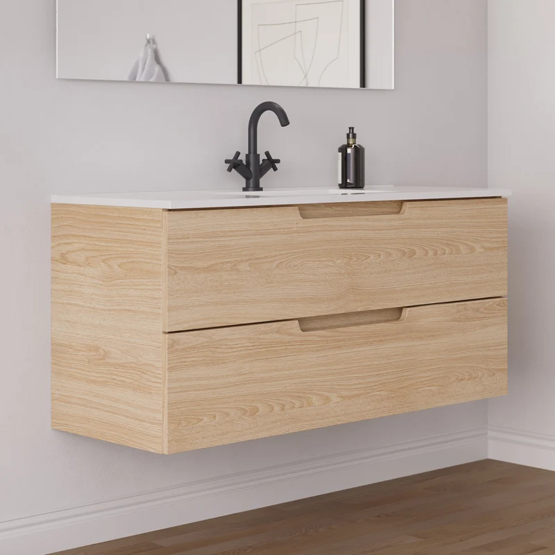 Meuble de salle de bain 120 cm simple vasque - 2 tiroirs - SONRIZA