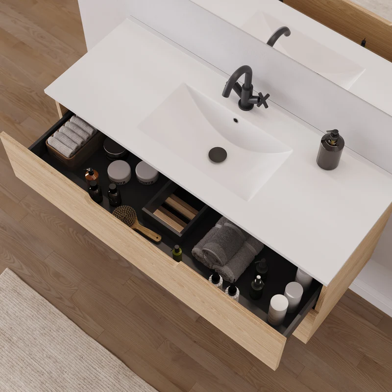 Meuble de salle de bain 120 cm simple vasque - 2 tiroirs - SONRIZA