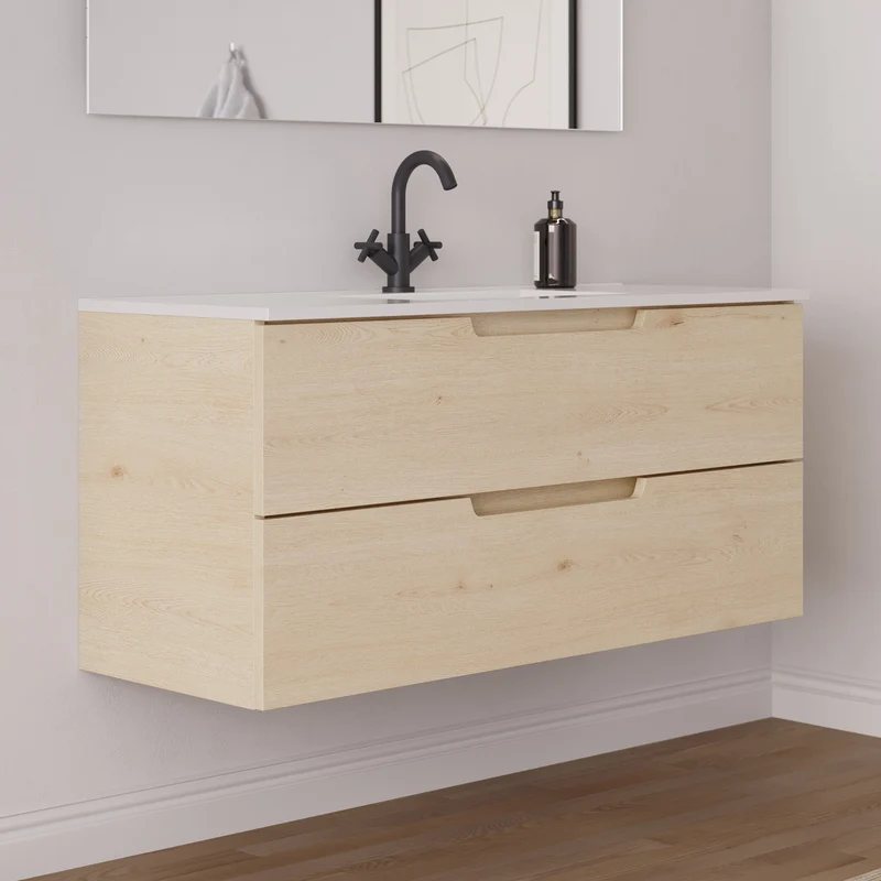 Meuble de salle de bain 120 cm simple vasque - 2 tiroirs - SONRIZA