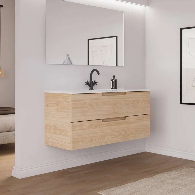 Meuble de salle de bain 120 cm simple vasque - 2 tiroirs - SONRIZA