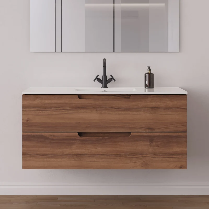 Meuble de salle de bain 120 cm simple vasque - 2 tiroirs - SONRIZA
