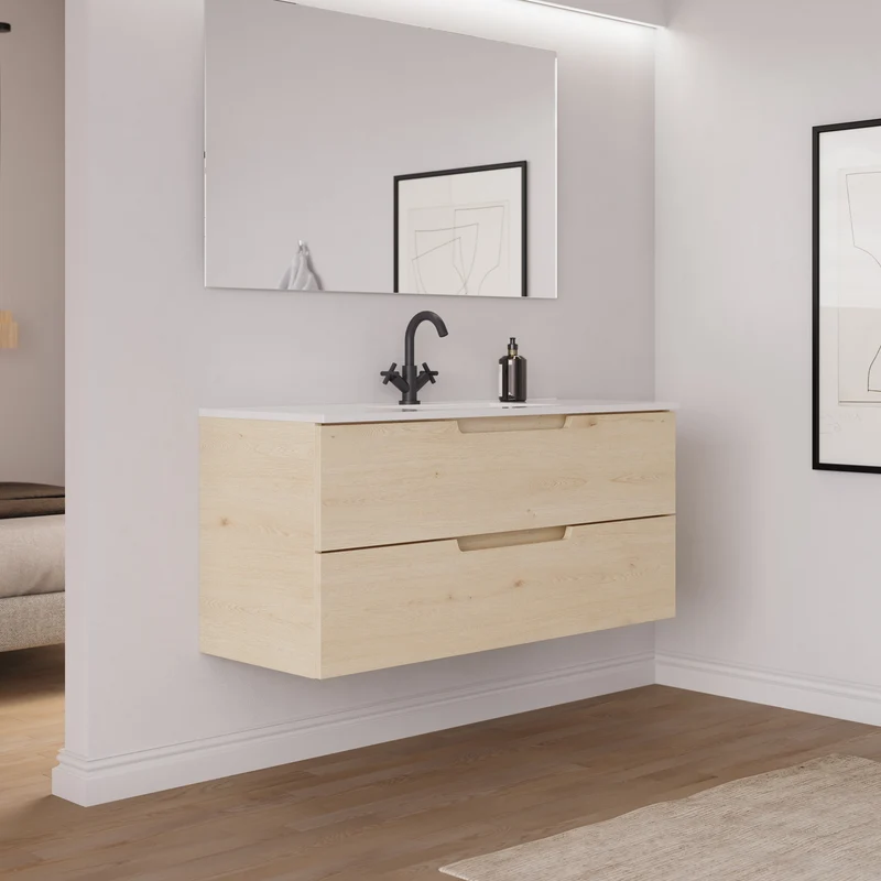 Meuble de salle de bain 120 cm simple vasque - 2 tiroirs - SONRIZA