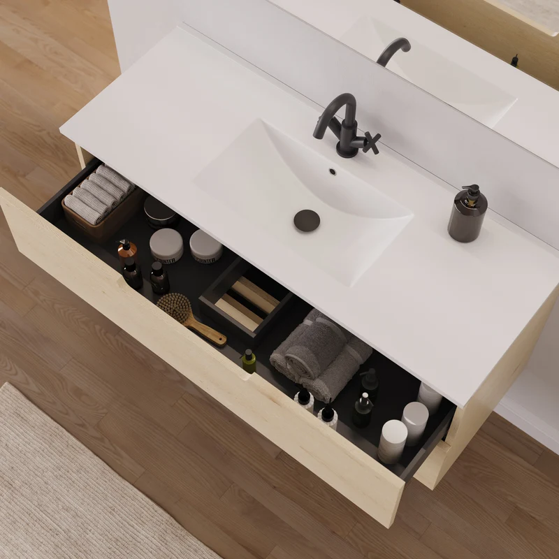 Meuble de salle de bain 120 cm simple vasque - 2 tiroirs - SONRIZA