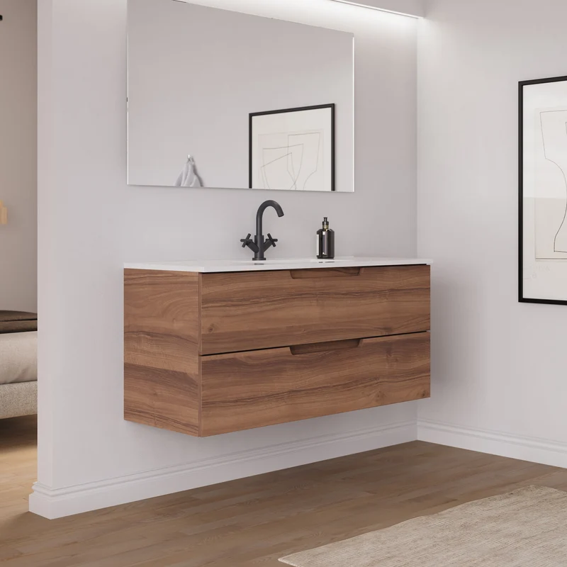 Meuble de salle de bain 120 cm simple vasque - 2 tiroirs - SONRIZA