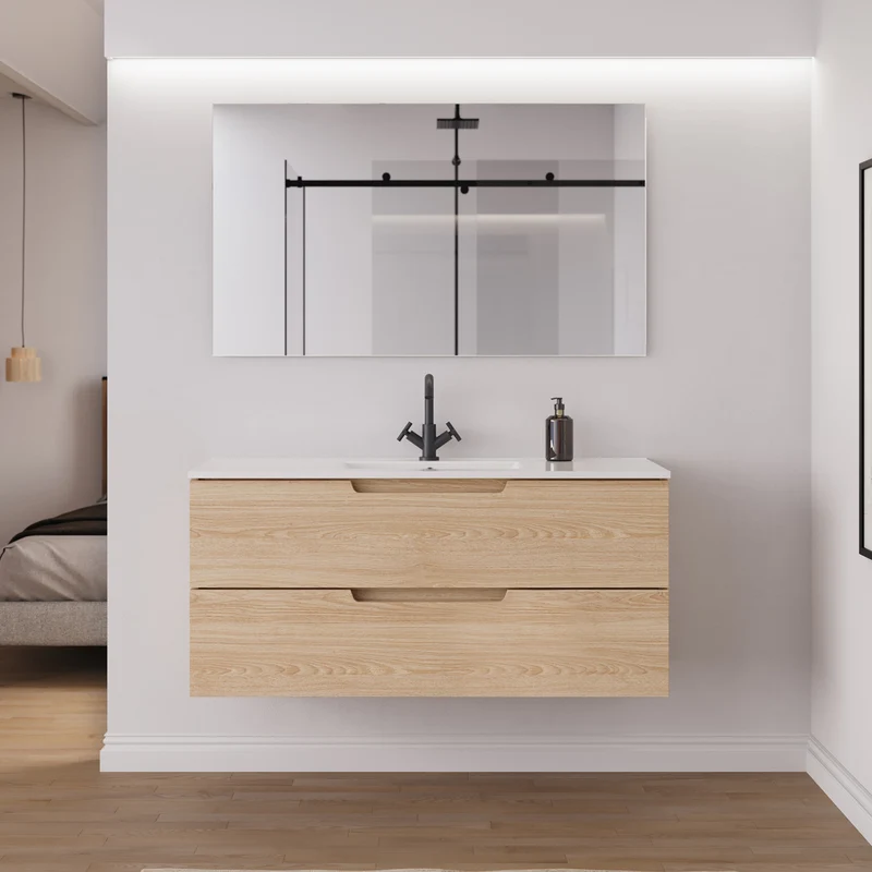 Meuble de salle de bain 120 cm simple vasque - 2 tiroirs - SONRIZA