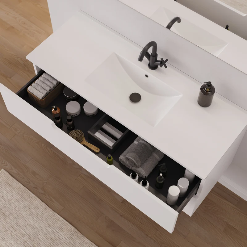 Meuble de salle de bain 120 cm simple vasque - 2 tiroirs - SONRIZA