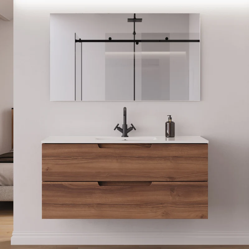 Meuble de salle de bain 120 cm simple vasque - 2 tiroirs - SONRIZA