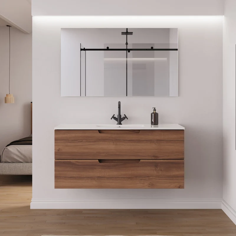 Meuble de salle de bain 120 cm simple vasque - 2 tiroirs - SONRIZA