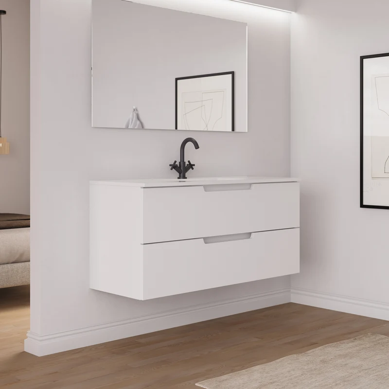 Meuble de salle de bain 120 cm simple vasque - 2 tiroirs - SONRIZA