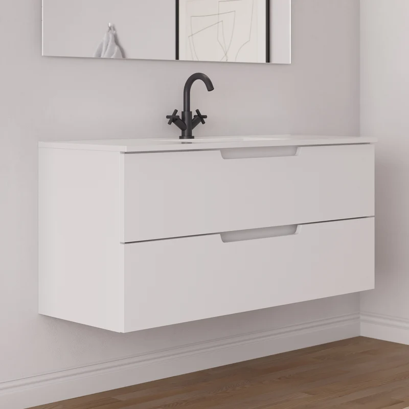 Meuble de salle de bain 120 cm simple vasque - 2 tiroirs - SONRIZA