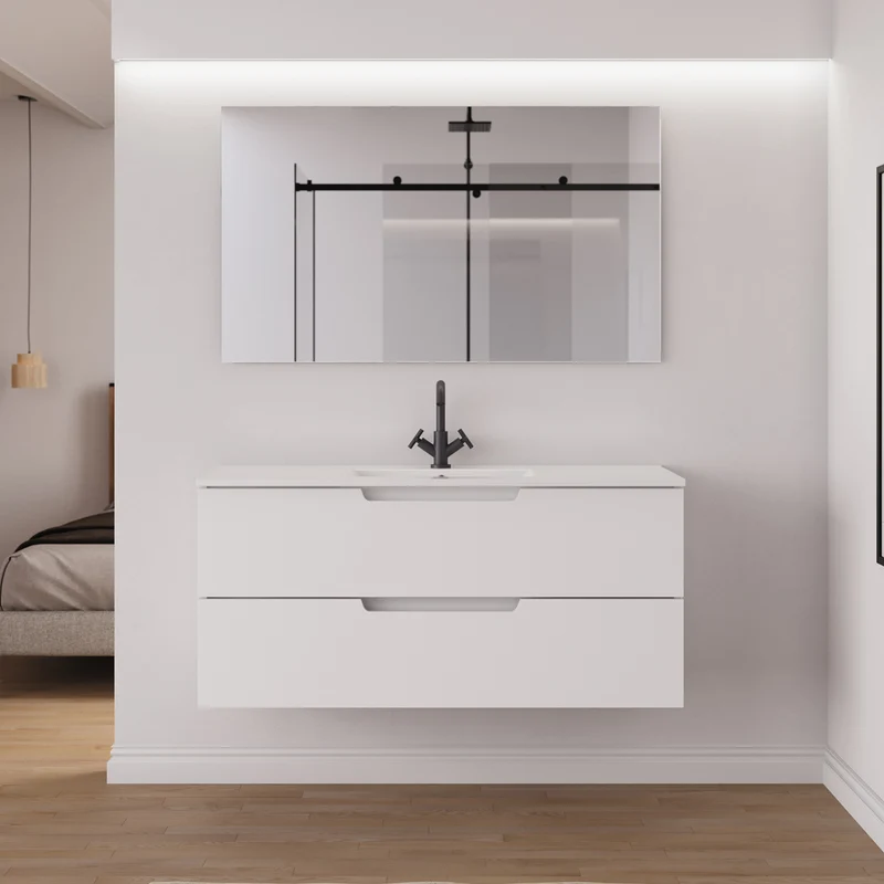 Meuble de salle de bain 120 cm simple vasque - 2 tiroirs - SONRIZA