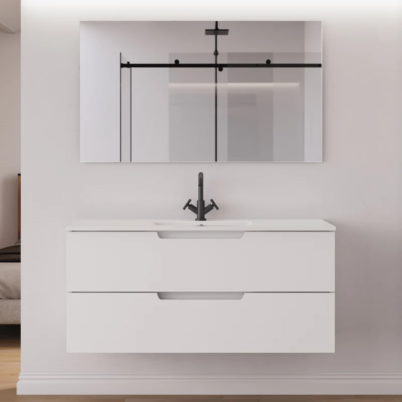 Meuble de salle de bain 120 cm simple vasque - 2 tiroirs - SONRIZA