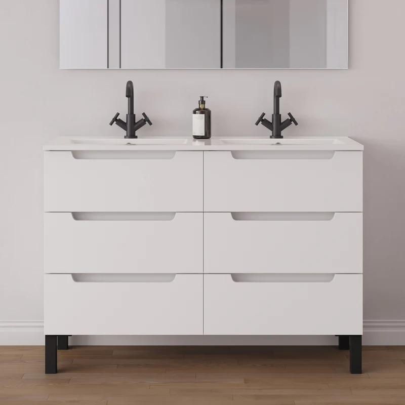 Meuble de salle de bain 140cm double vasque - 6 tiroirs - RIZA