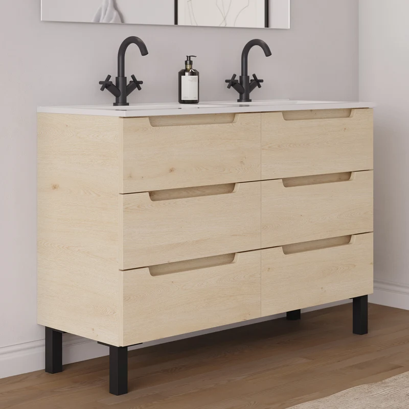 Meuble de salle de bain 140cm double vasque - 6 tiroirs - RIZA