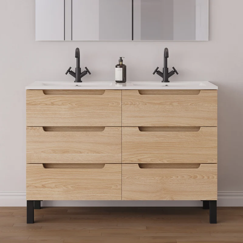 Meuble de salle de bain 140cm double vasque - 6 tiroirs - RIZA