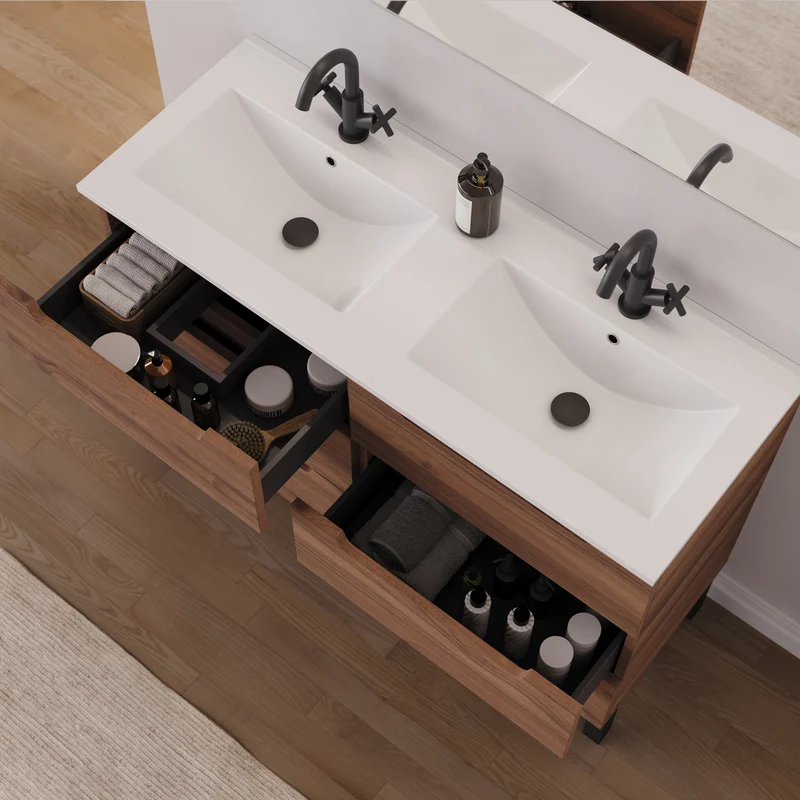 Meuble de salle de bain 140cm double vasque - 6 tiroirs - RIZA