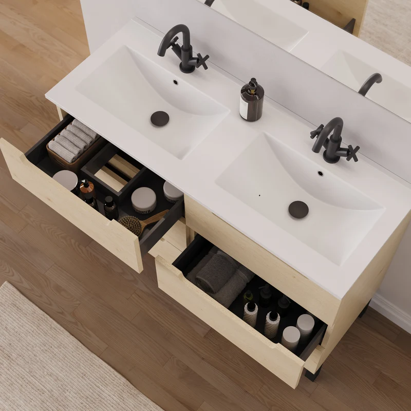 Meuble de salle de bain 140cm double vasque - 6 tiroirs - RIZA